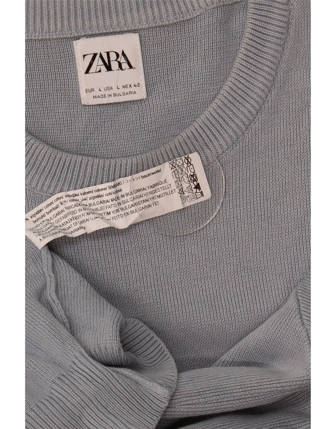 Maglione maglione girocollo da uomo Zara grande in cotone grigio