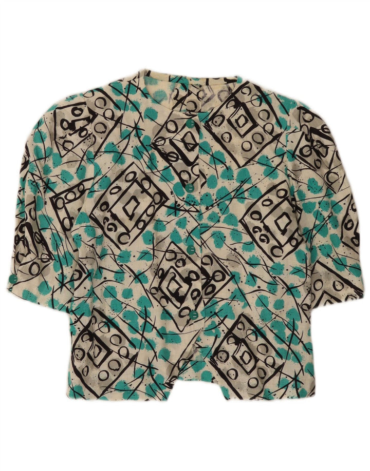 Camicetta corta da donna vintage UK 12 media multicolore geometrica
