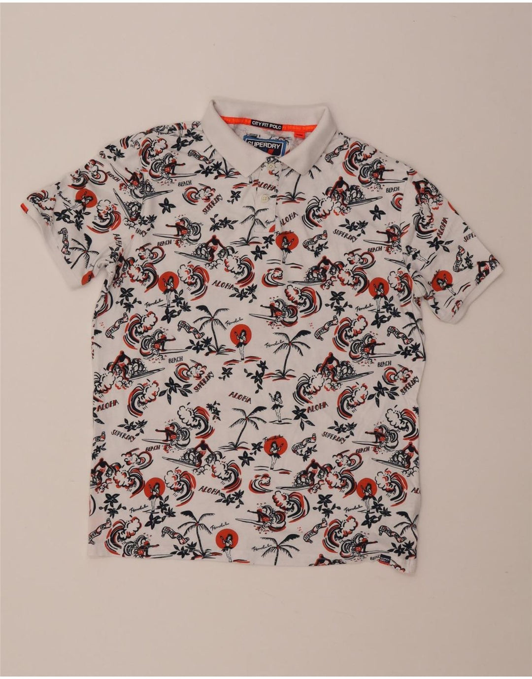 Polo hawaiana da uomo Superdry XL in cotone bianco
