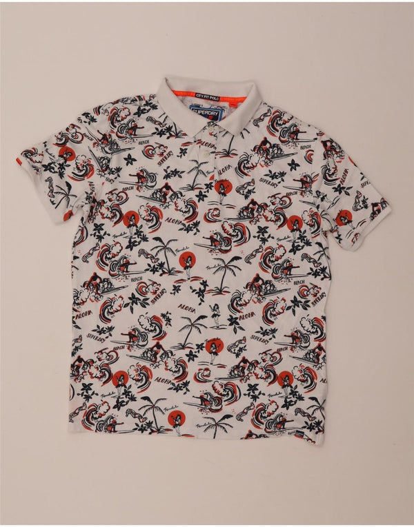 Polo hawaiana da uomo Superdry XL in cotone bianco