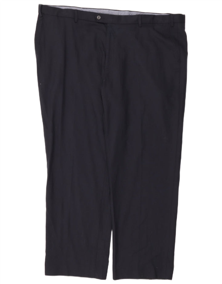 Pantaloni da abito vestibilità regolare da uomo Marks & Spencer W46 L31 poliestere blu navy