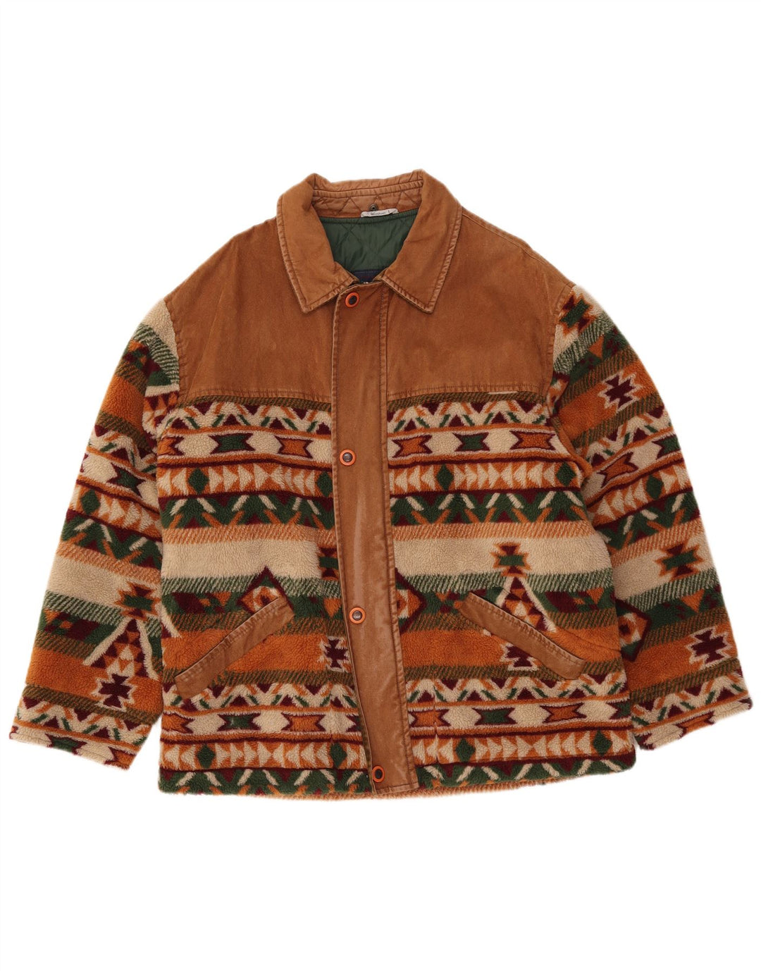 Giacca in pile da uomo WAMPUM UK 40 grande marrone geometrico