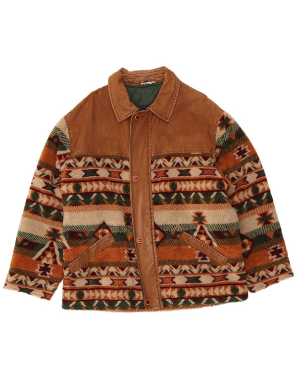 Giacca in pile da uomo WAMPUM UK 40 grande marrone geometrico