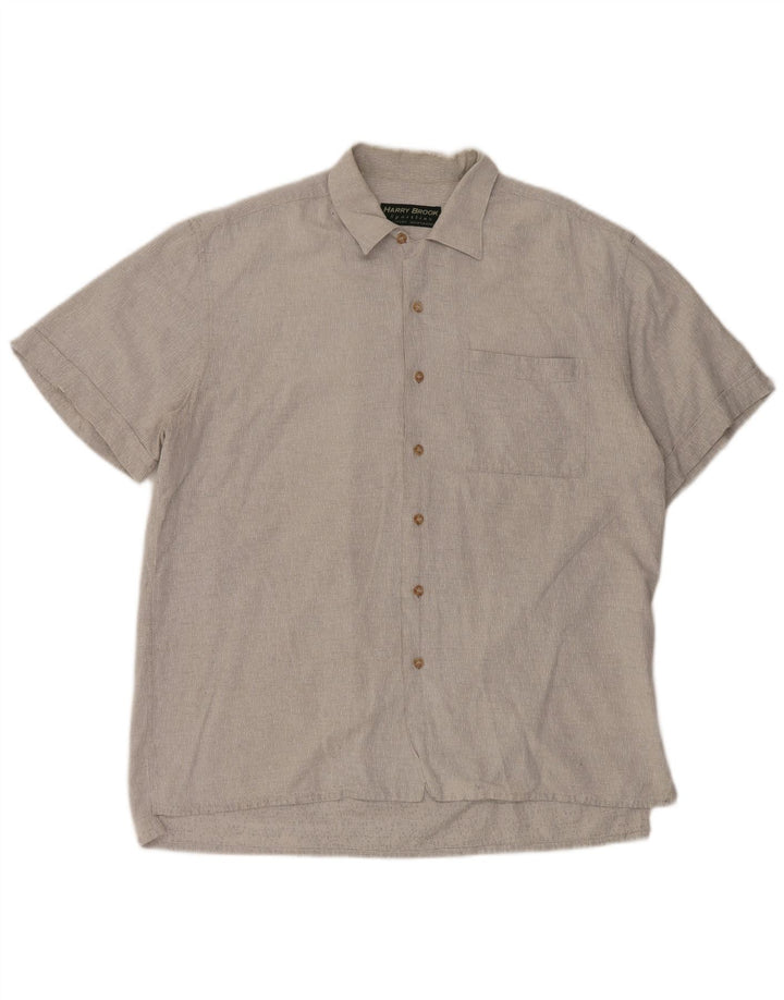 Camicia vintage da uomo a maniche corte grande in cotone grigio