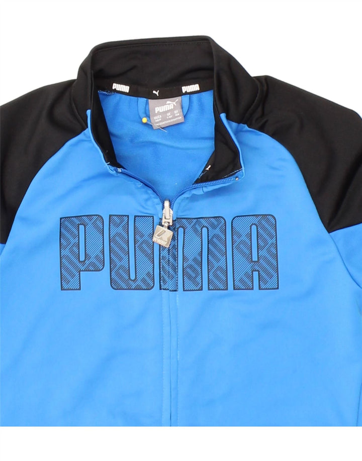 PUMA Boys Graphic Tracksuit Top Jacket 7-8 Years Small  Blue Colourblock Vintage Puma and Second-Hand Puma from Messina Hembry 