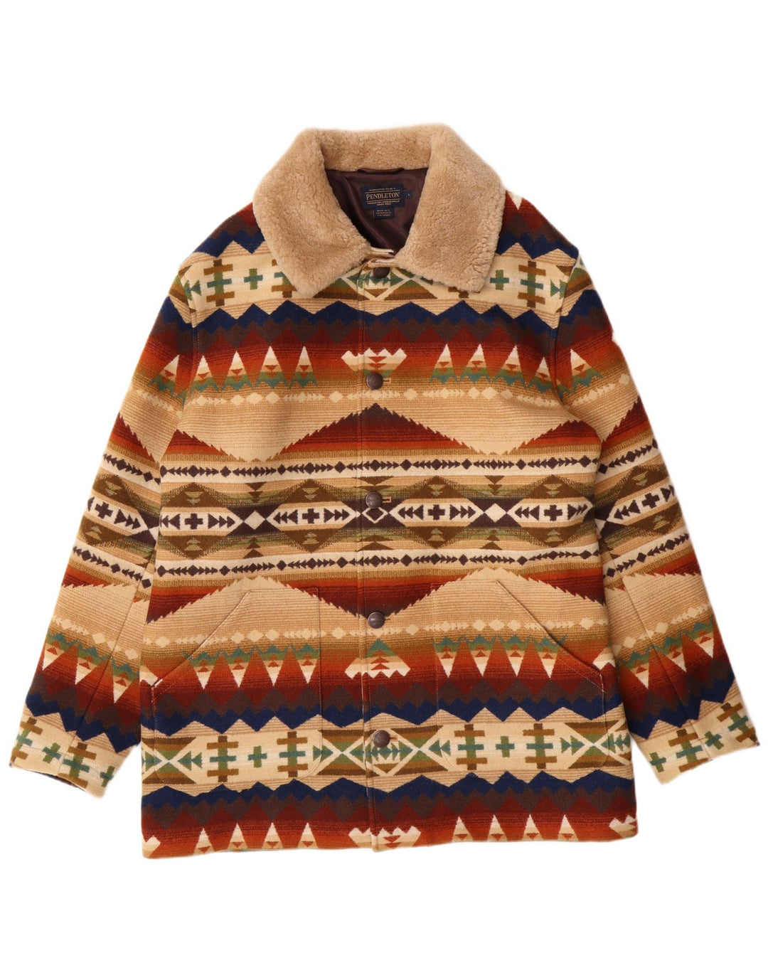 Cappotto da uomo Pendleton UK 40 Grande lana geometrica multicolore azteca