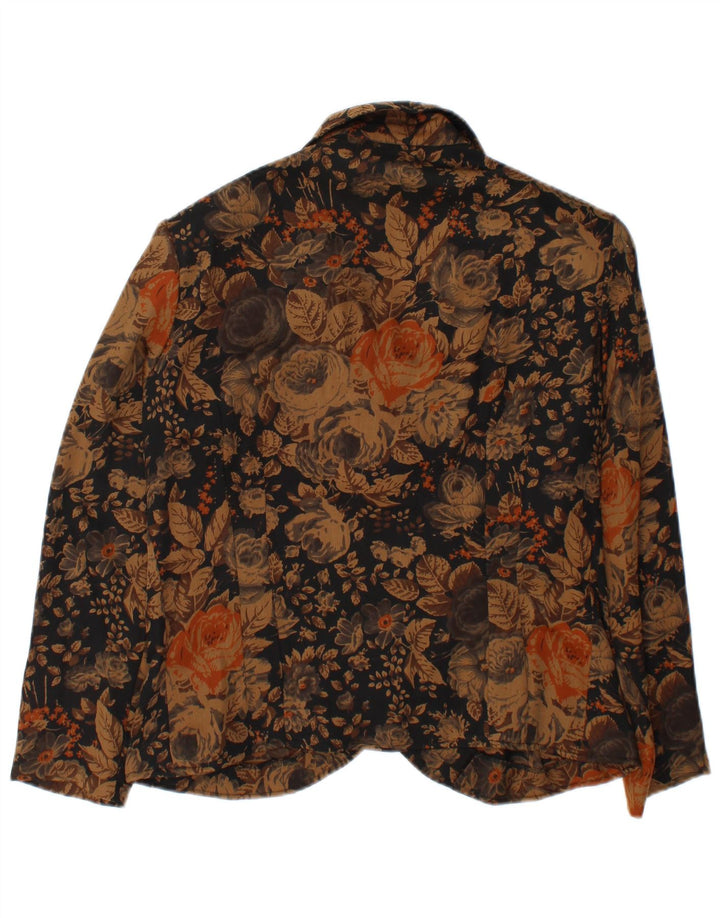 Giacca blazer vintage da donna a 3 bottoni UK 38 marrone medio floreale