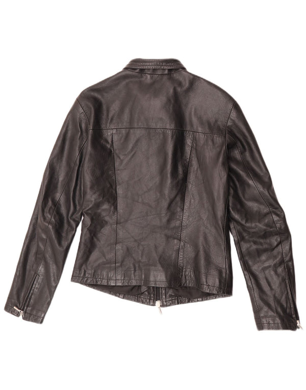 Giacca in pelle da donna vintage UK 12 in pelle nera media