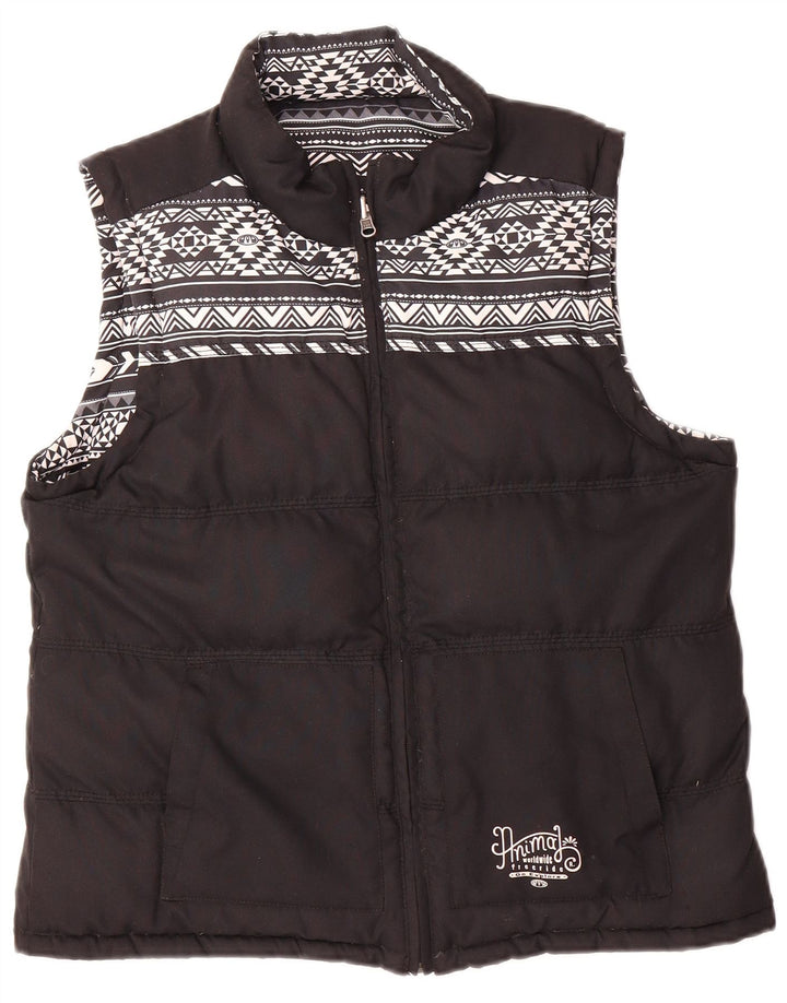 ANIMAL Womens Reversible Padded Gilet UK 12 Medium  Black Geometric