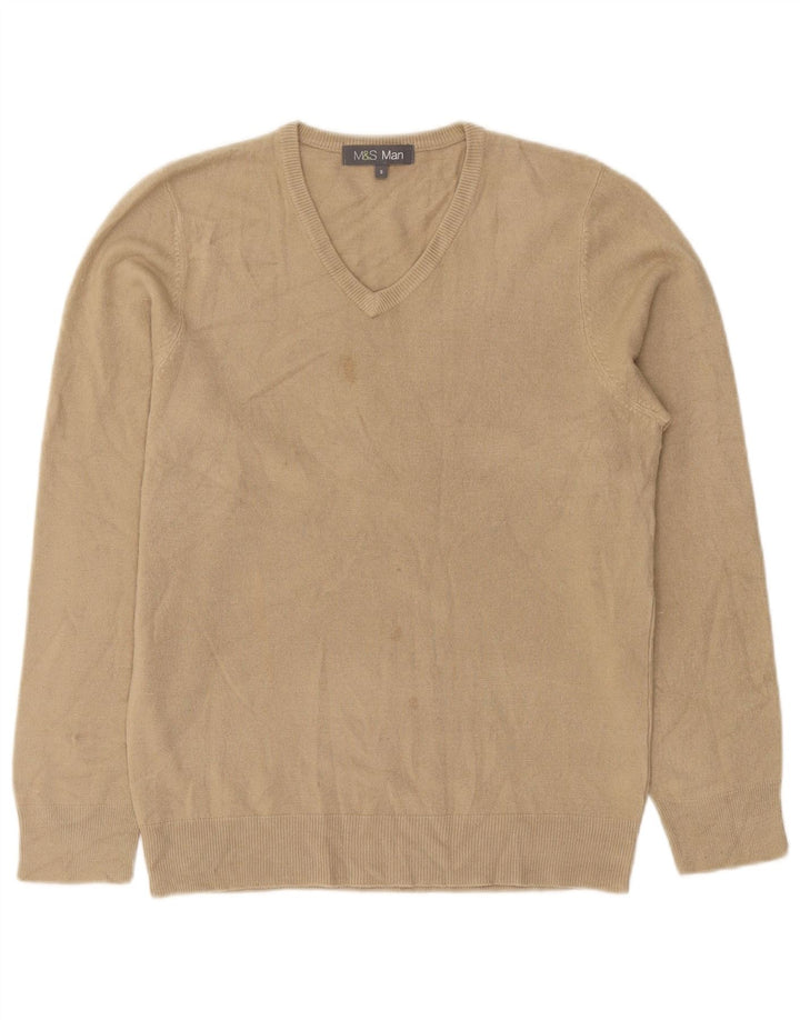 Maglione da uomo con scollo a V Marks & Spencer piccolo acrilico beige