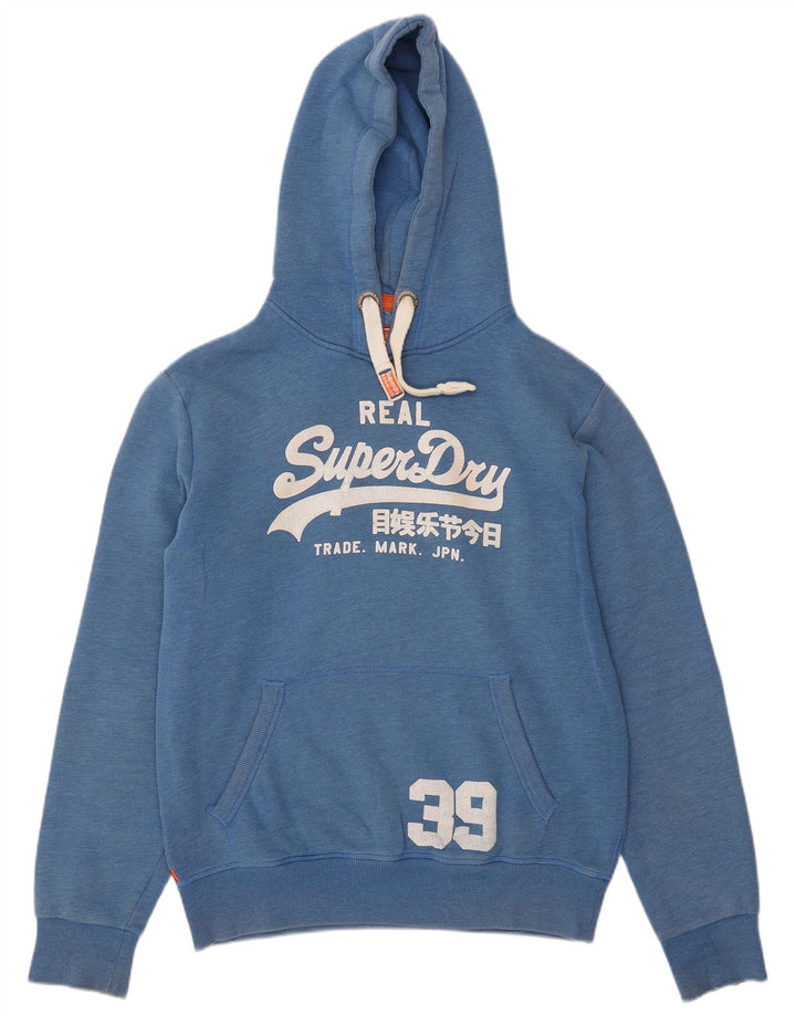 Felpa con cappuccio grafica da uomo Superdry grande in cotone blu