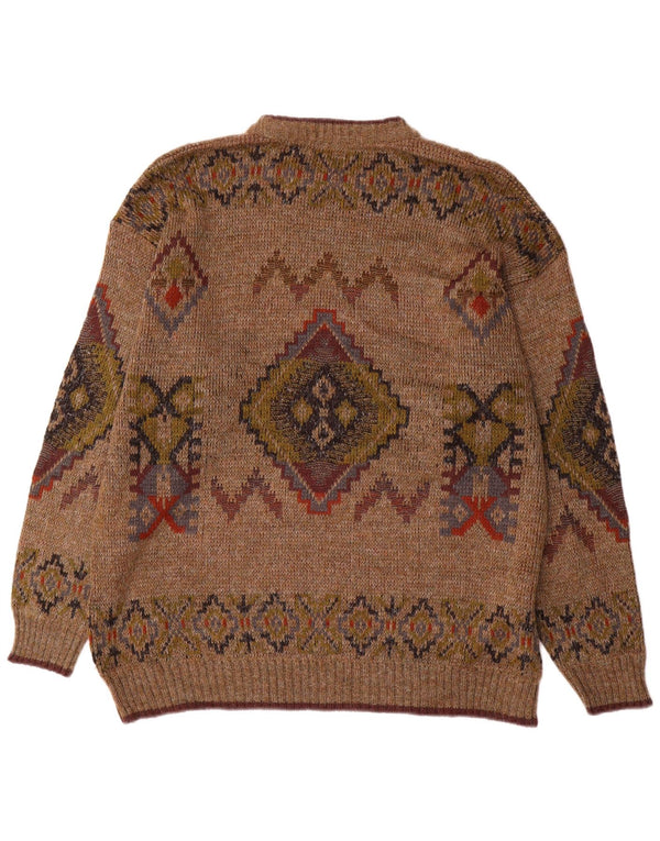 MARKS & SPENCER Maglione maglione girocollo da uomo grande marrone Fair Isle