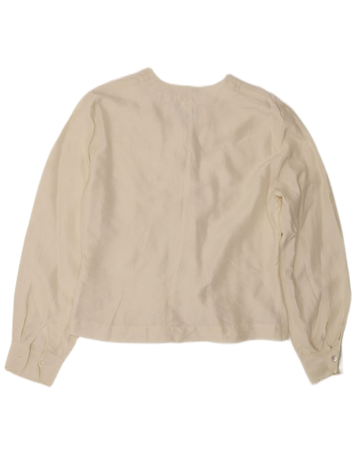 Camicetta camicia vintage da donna UK 14 seta media bianco sporco