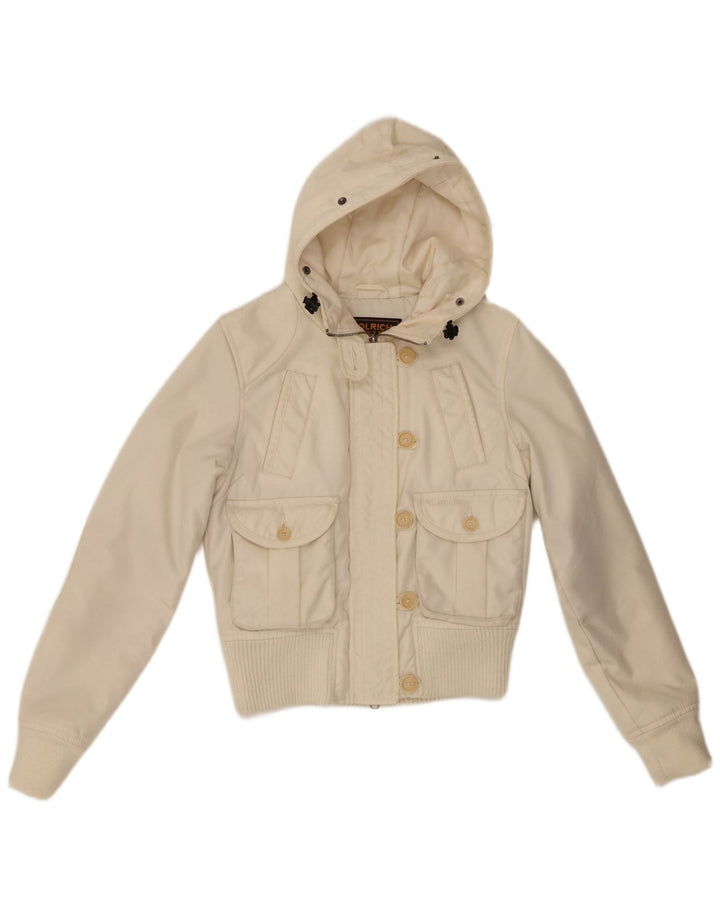 Bomber con cappuccio da donna Woolrich UK 10 piccolo nylon bianco sporco