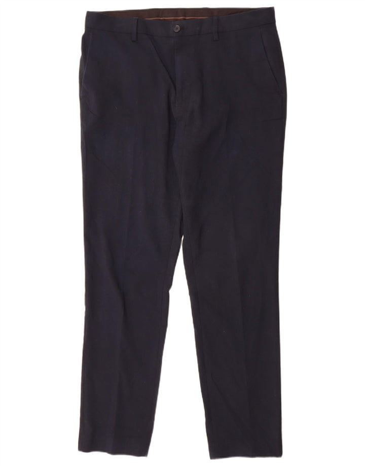 Pantaloni da abito slim fit da uomo Marks & Spencer W34 L31 poliestere blu navy