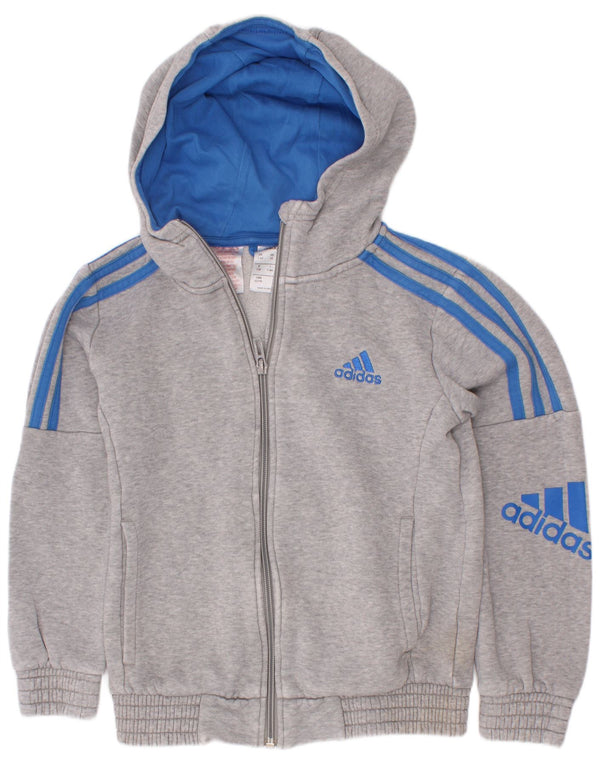 Maglione con cappuccio e zip grafica Adidas da bambino 7-8 anni in cotone grigio screziato