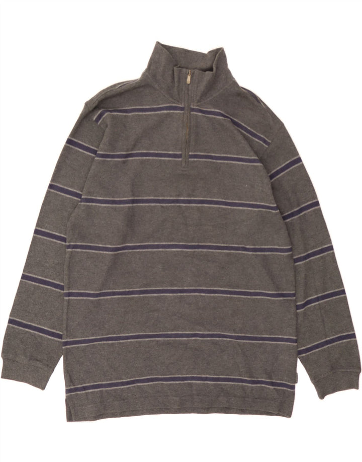 IZOD Mens Zip Neck Top Long Sleeve Large Grey Striped Cotton Vintage Izod and Second-Hand Izod from Messina Hembry 