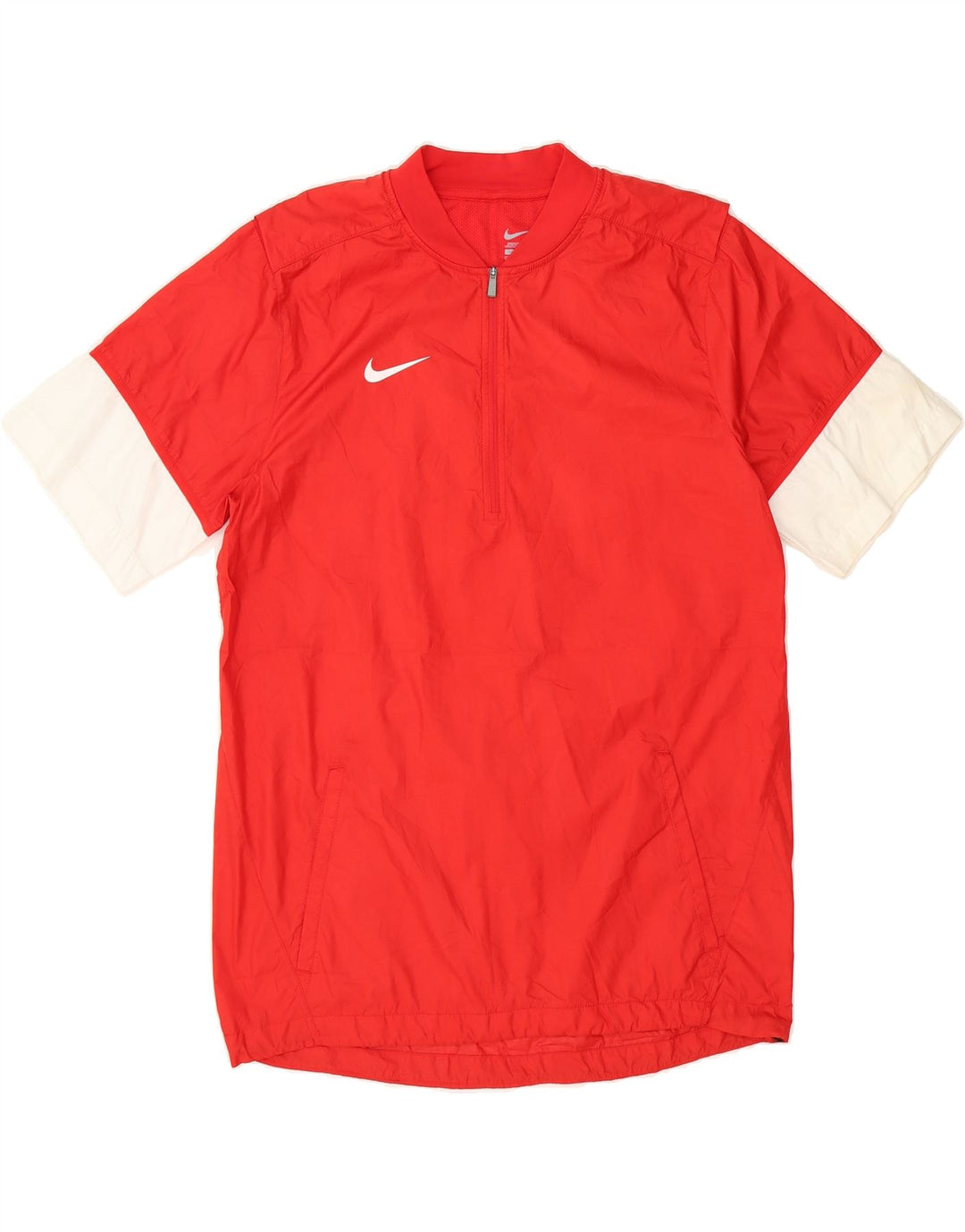 NIKE Mens Zip Neck T-Shirt Top Medium Red Colourblock Polyester Vintage Nike and Second-Hand Nike from Messina Hembry 