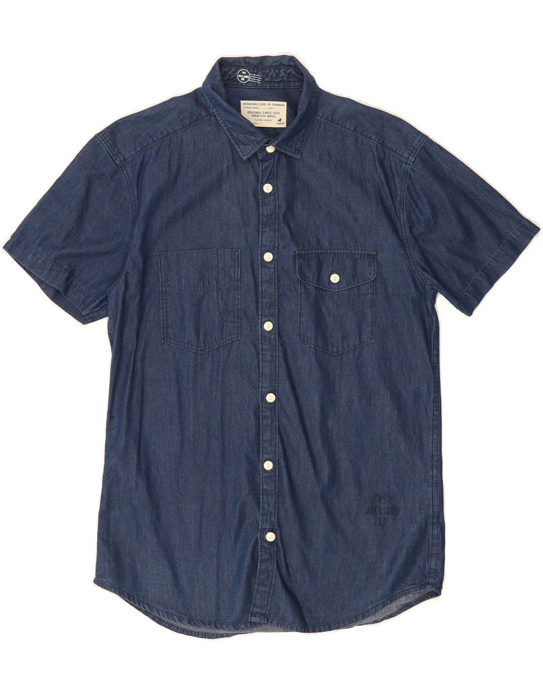 JACK & JONES Mens Short Sleeve Denim Shirt Medium Blue Cotton Vintage Jack & Jones and Second-Hand Jack & Jones from Messina Hembry 