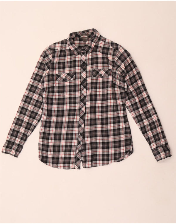 Eddie Bauer Camicia da donna in flanella dalla vestibilità classica UK 10 Piccolo cotone a quadri grigio