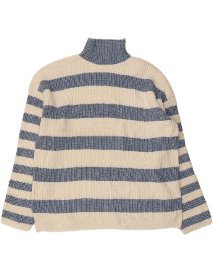 Maglione maglione a collo alto da donna Marks & Spencer UK 18 XL a righe bianche