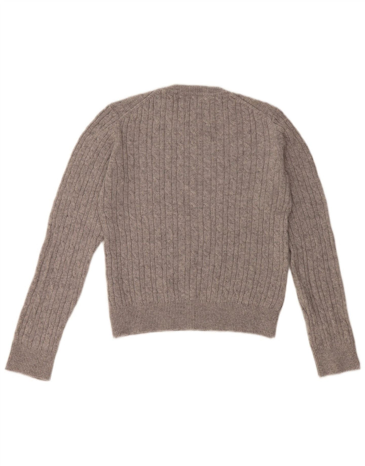 JACK WILLS Maglione corto girocollo da donna UK 12 Lana grigio medio
