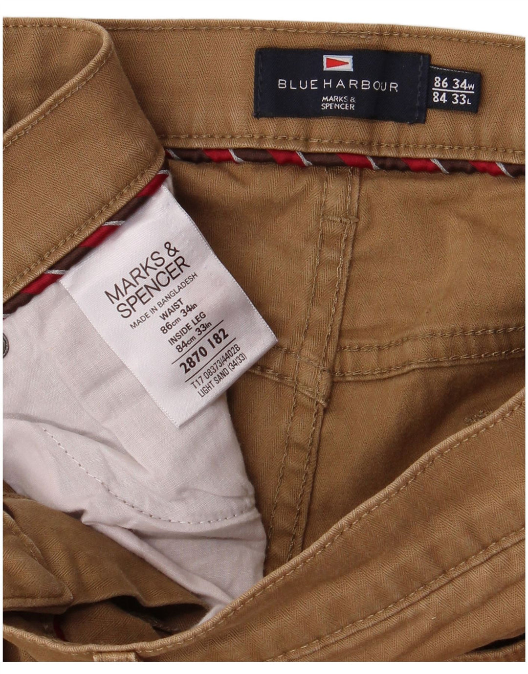 MARKS & SPENCER Pantaloni casual da uomo Blue Harbour W34 L33 Marrone