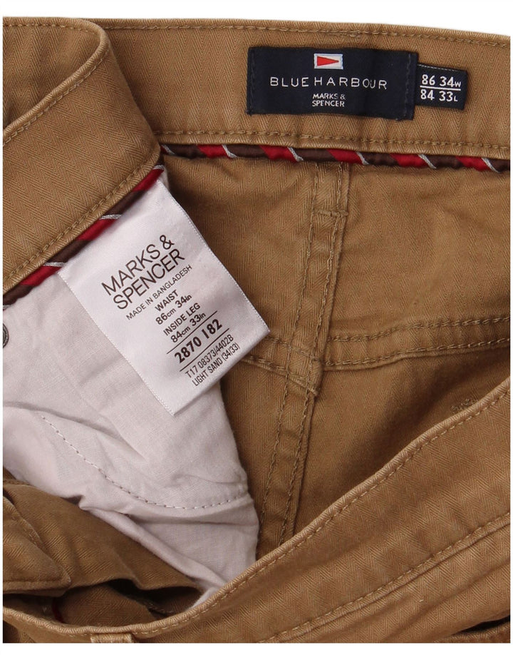 MARKS & SPENCER Pantaloni casual da uomo Blue Harbour W34 L33 Marrone