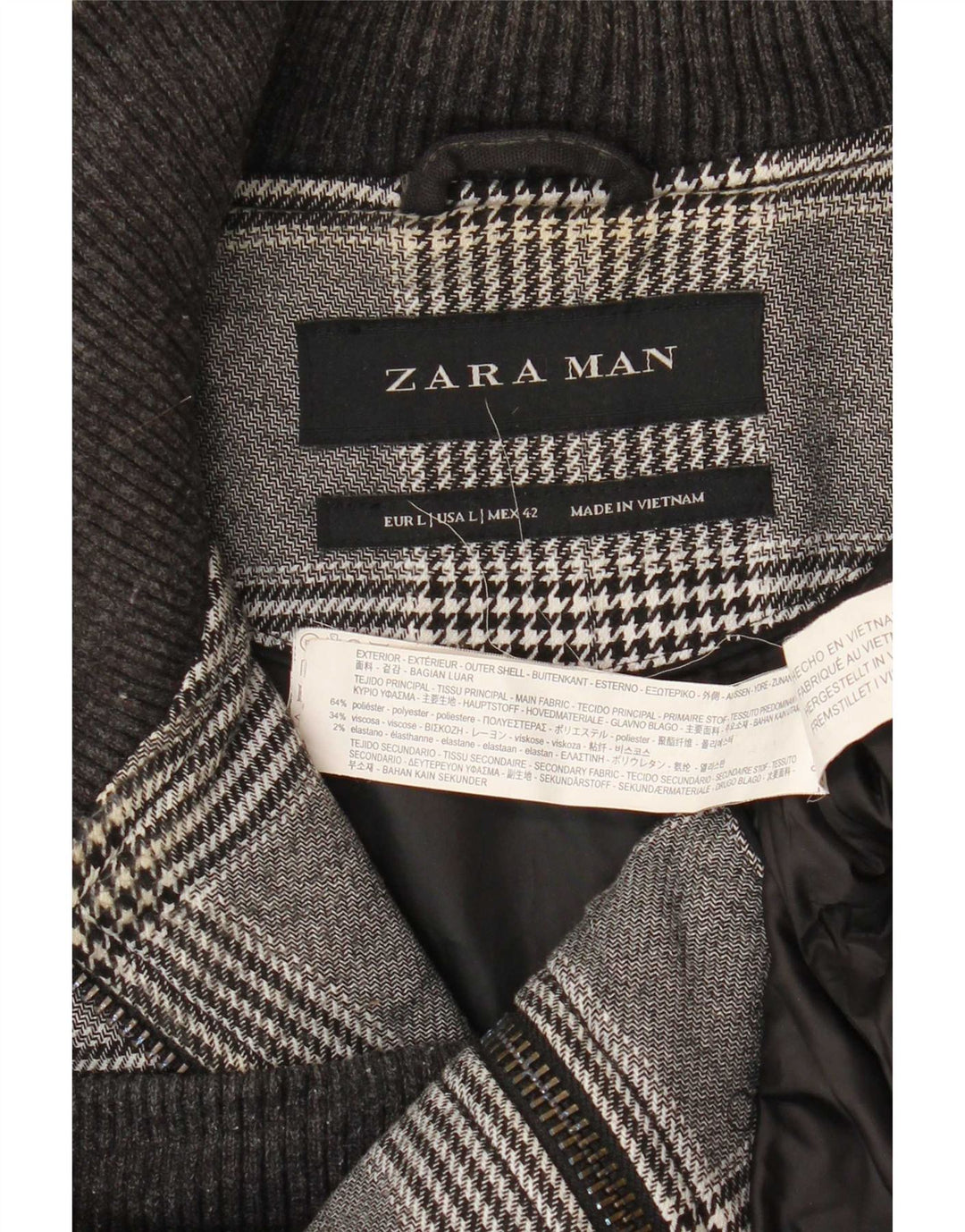 Giubbotto bomber da uomo Zara UK 40 Large grigio pied de poule in poliestere