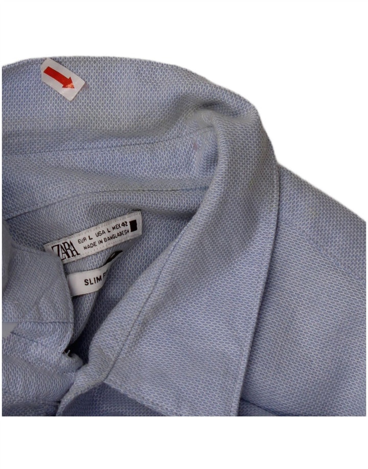 Camicia ZARA Uomo Slim Fit Large Blu Cotone