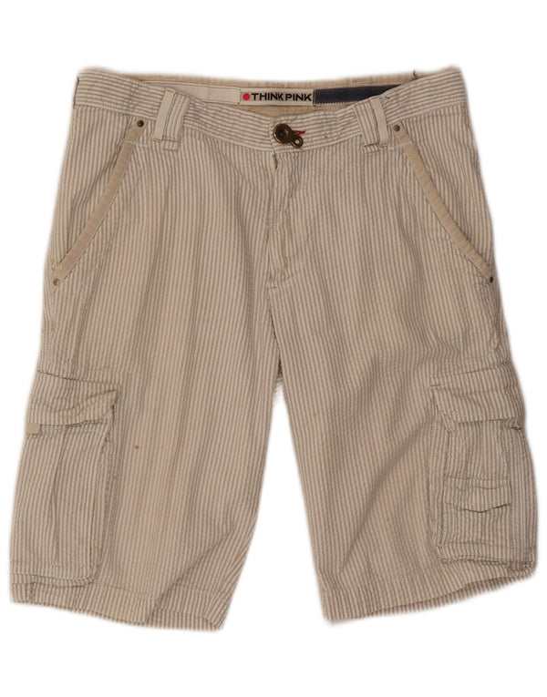 Pantaloncini cargo da uomo Think Pink W32 in cotone a righe beige grandi