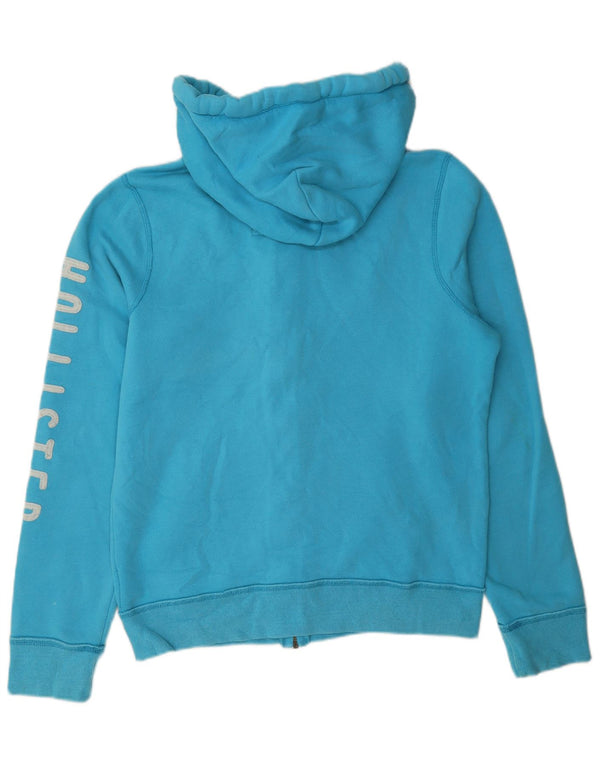 Felpa con cappuccio e zip grafica Hollister da uomo in cotone blu medio