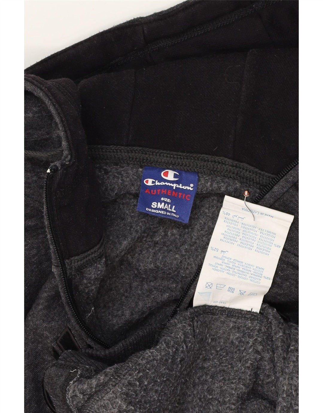 Maglione con cappuccio e zip grafica da uomo CHAMPION piccolo in cotone chiazzato grigio