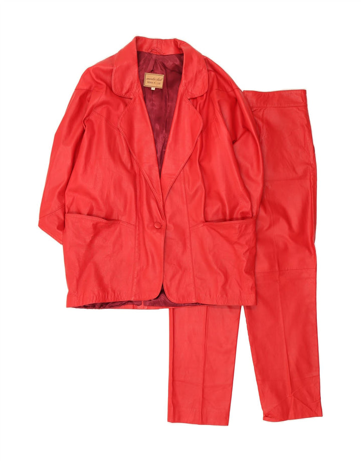 VINTAGE Womens Leather 1 Button 2 Piece Suit UK 16 Large  Red Leather Vintage Vintage and Second-Hand Vintage from Messina Hembry 