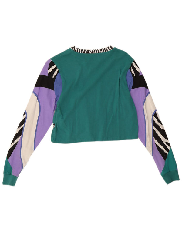 Top corto da donna Vans a maniche lunghe UK 10 piccolo cotone con stampa animalier verde