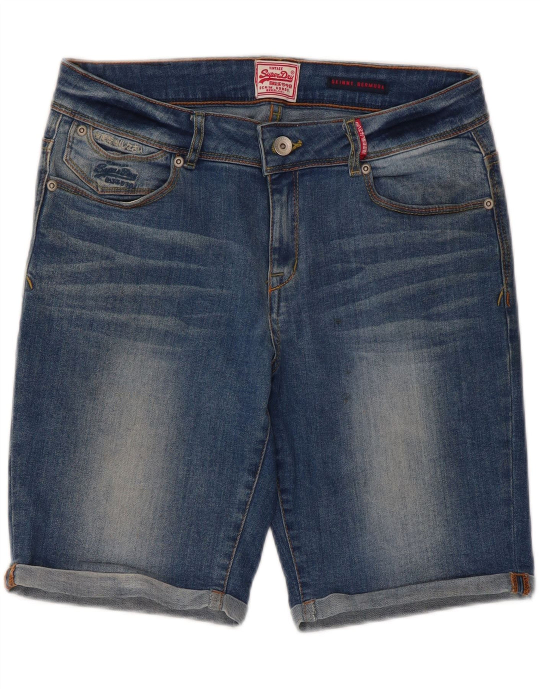 Pantaloncini di jeans skinny bermuda da donna Superdry W32 cotone blu medio