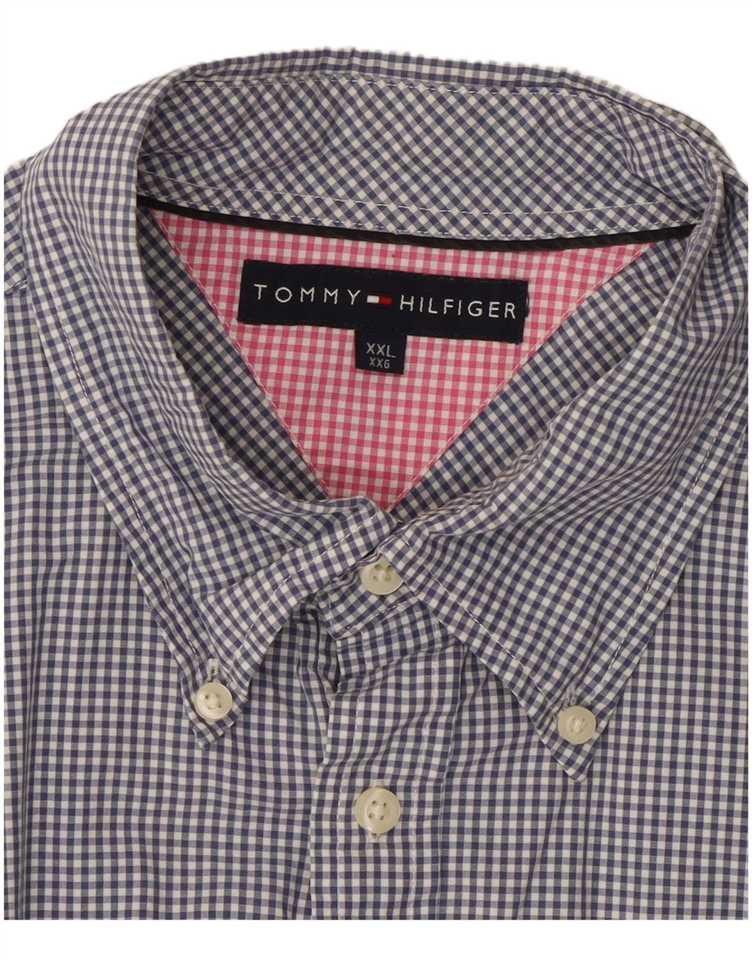 TOMMY HILFIGER Camicia a maniche corte da uomo 2XL Cotone a quadretti blu