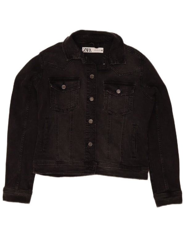Giacca corta in denim da donna Zara UK 16 grande cotone nero