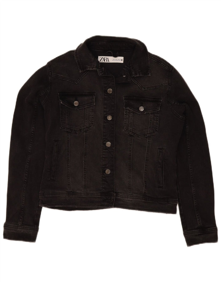 Giacca corta in denim da donna Zara UK 16 grande cotone nero