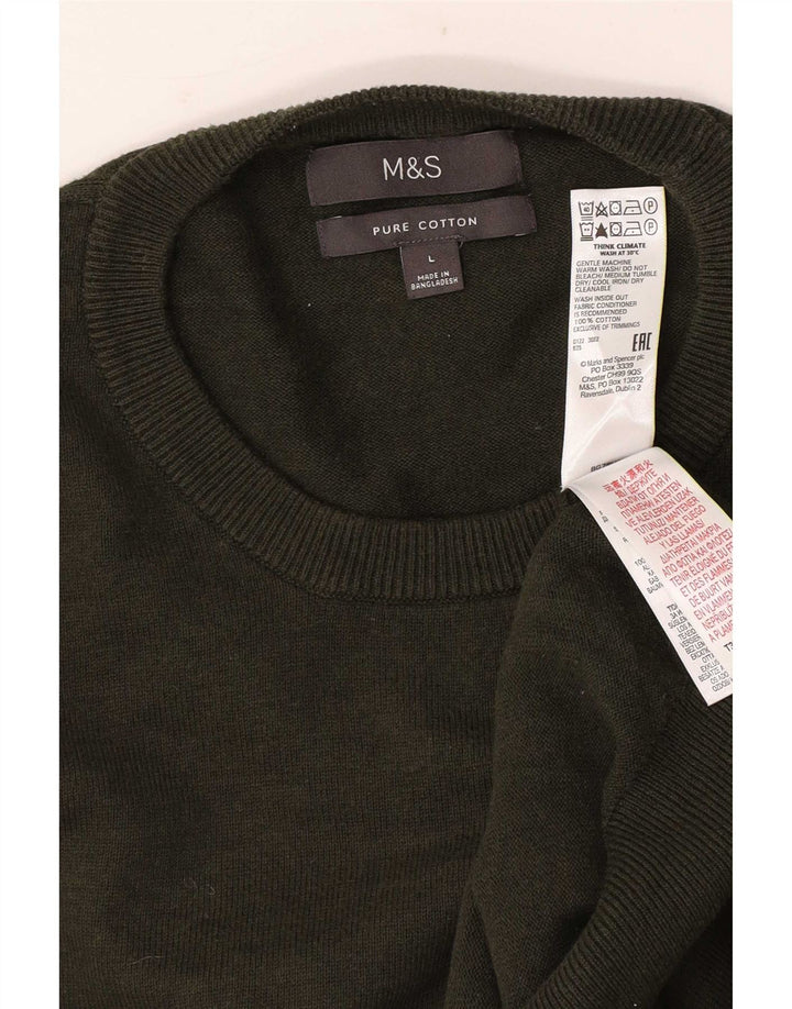 Maglione maglione girocollo da uomo Marks & Spencer grande cotone kaki