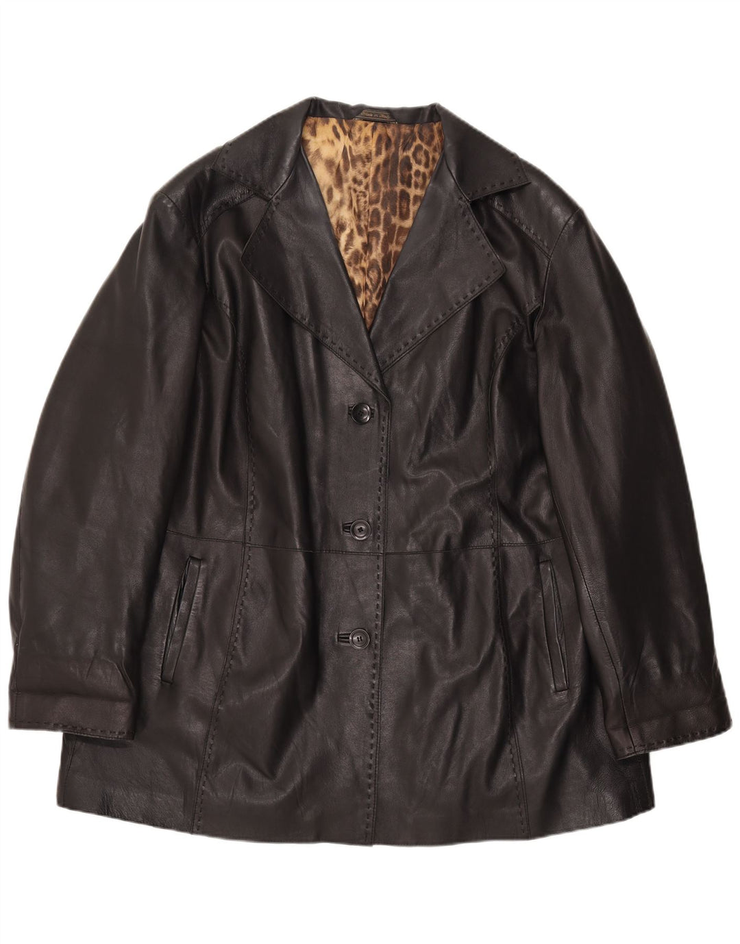 Cappotto in pelle da donna vintage UK 16 grande pelle nera
