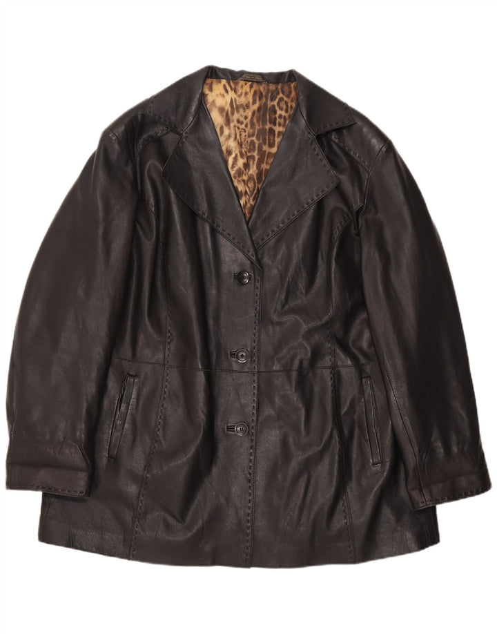Cappotto in pelle da donna vintage UK 16 grande pelle nera