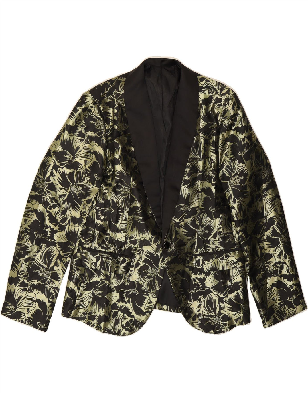 SHEIN Womens 1 Button Blazer Jacket UK 14 Large Black Floral Polyester Vintage Shein and Second-Hand Shein from Messina Hembry 