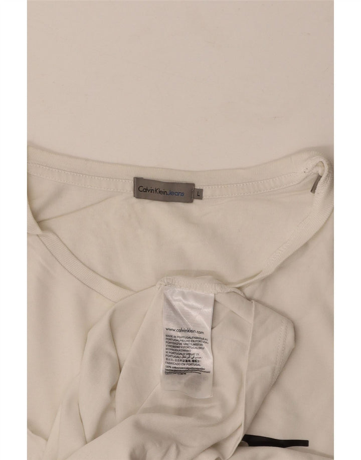 CALVIN KLEIN JEANS T-shirt grafica da uomo Top Large in cotone bianco