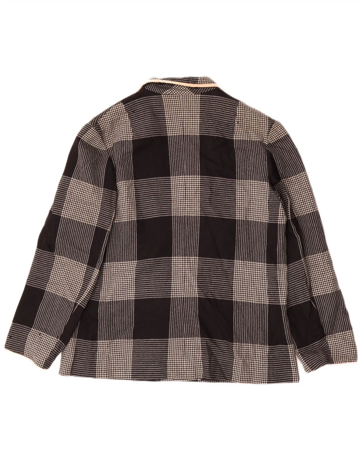 Giacca blazer doppiopetto vintage da donna UK 14 pied de poule medio nero