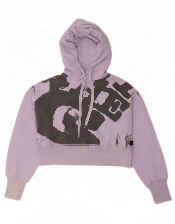 G-Star Womens Crop Graphic Oversized Hoodie Jumper UK 6 XS Purple Cotton