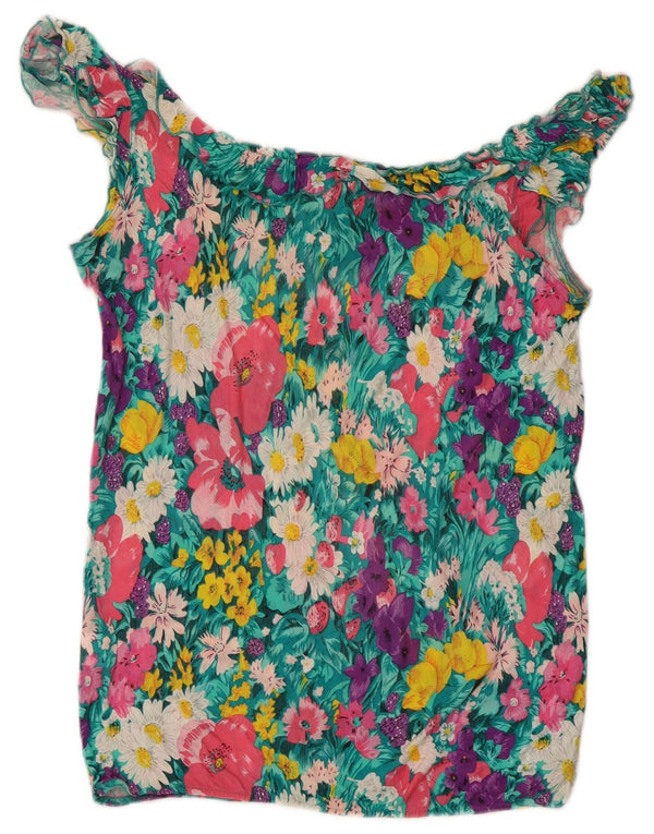 Top Zara da donna con spalle scoperte UK 10 piccolo viscosa floreale multicolore