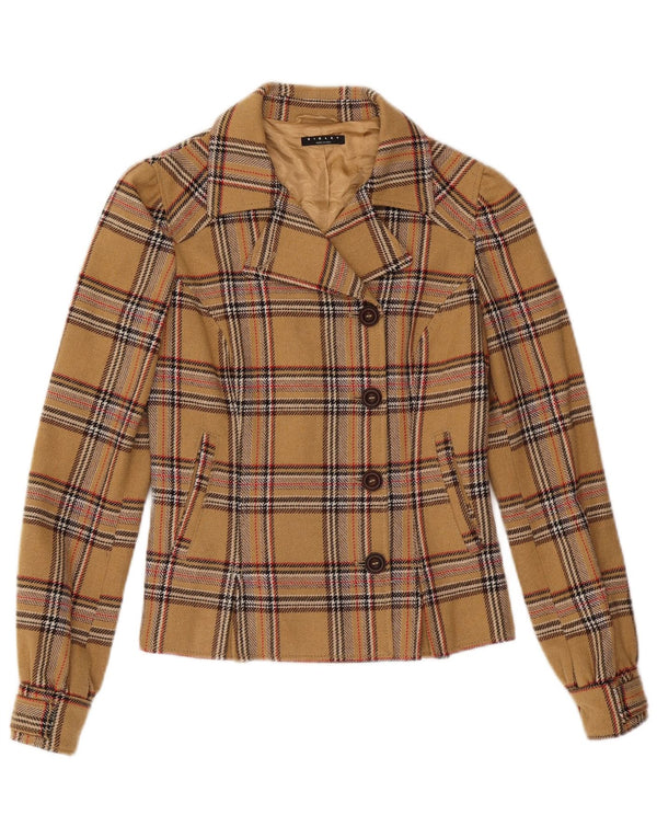 Giacca blazer da donna a 4 bottoni Sisley IT 40 piccolo acrilico a quadri beige