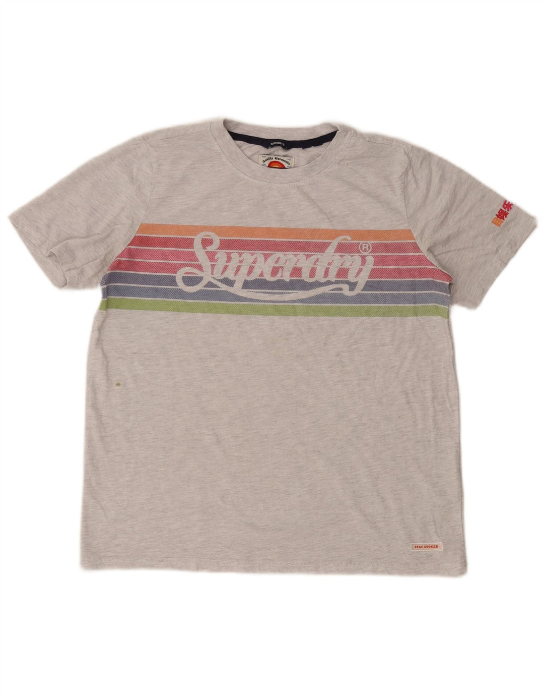 T-shirt grafica corta da donna Superdry UK 12 grigio medio a righe