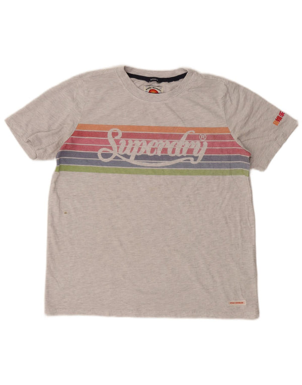 T-shirt grafica corta da donna Superdry UK 12 grigio medio a righe